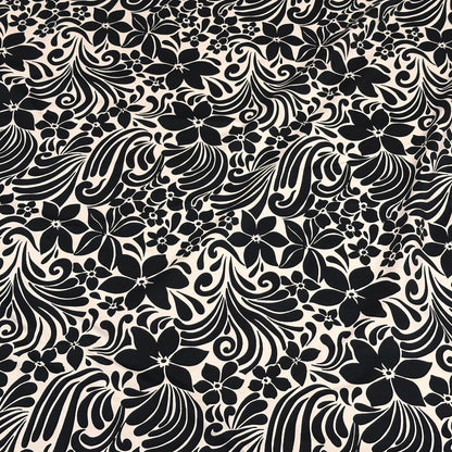 4 Way Stretch Print Nylon Spandex Fabric By The Yard Tricot Swim Wear Bikini Active Wear Abstract Tropical Floral Hibiscus Wave Flower Black