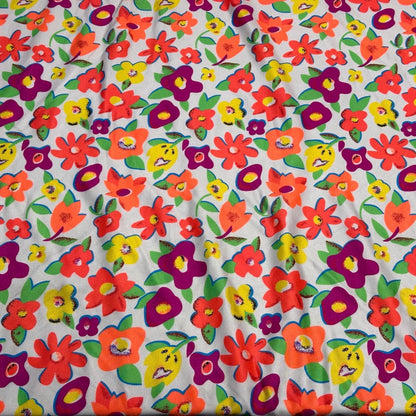 4 Way Stretch Print Nylon Spandex Fabric By The Yard Tricot Swim Wear Bikini Active Wear Multicolor Green Orange  Ditsy Flower Daisy Floral