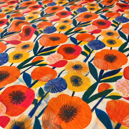 4 Way Stretch Print Spandex Fabric By The Yard Tricot Swim Wear Bikini Abstract Vibrant Bold Multicolor Floral Orange Red Flower