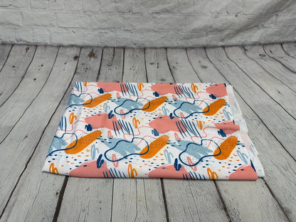 4 Way Stretch Print Spandex Fabric By The Yard Tricot Swim Wear Bikini Abstract Shape Geometric Sage Coral Boho 280 GSM
