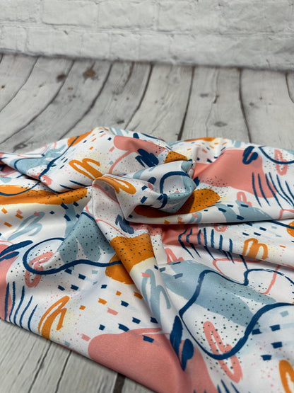 4 Way Stretch Print Spandex Fabric By The Yard Tricot Swim Wear Bikini Abstract Shape Geometric Sage Coral Boho 280 GSM