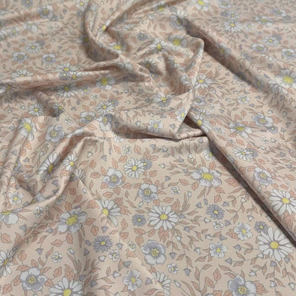 4 Way Stretch Tricot Print Spandex Fabric By The Yard Tricot Swim Wear Bikini Soft Pastel Small Ditsy Flower Foral Peach Daisy