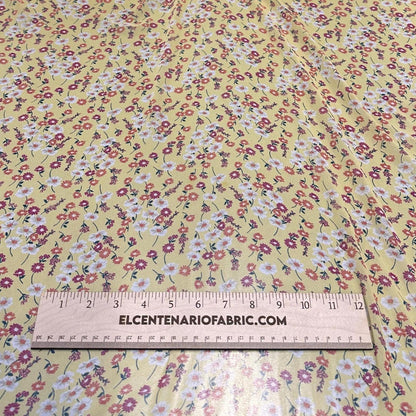 Polyester Chiffon Woven Print Fabric By The Yard Small Mini Yellow  Summer  Floral Print