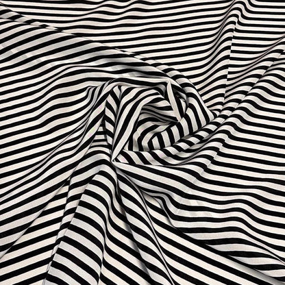 100% Silk Crepe De Chine CDC Stripe Silk Fabric By The Yard Black White 45 inch