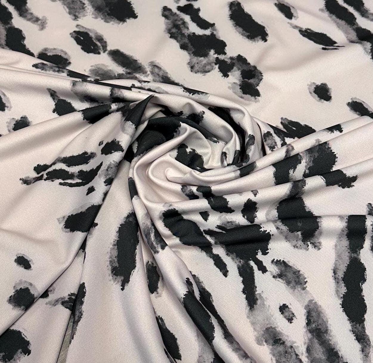 4 Way Stretch Print Nylon Spandex Fabric By The Yard Tricot Swim Wear Bikini Active Wear Tie Dye Animal Print Cream Black Print