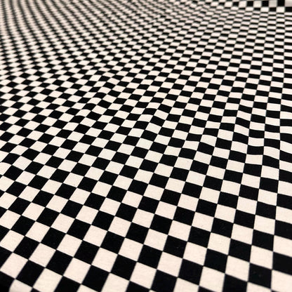 Medium Weight Cotton Spandex Black White Checkered  Print Fabric By The Yard Checker Board 170 GSM