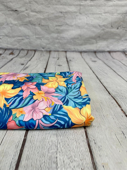 4 Way Stretch Print Spandex Fabric By The Yard Tricot Swim Wear Bikini  Bright Yellow Pink Tropical Floral Flower