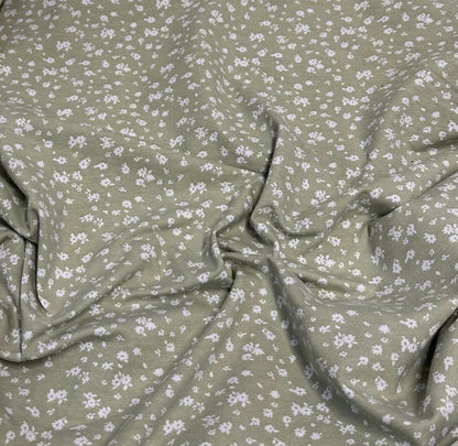 Cotton Spandex Sage White Ditsy Small Floral Print Fabric By The Yard Mini Flower Print