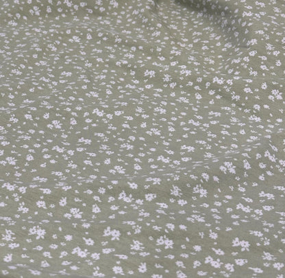 Cotton Spandex Sage White Ditsy Small Floral Print Fabric By The Yard Mini Flower Print