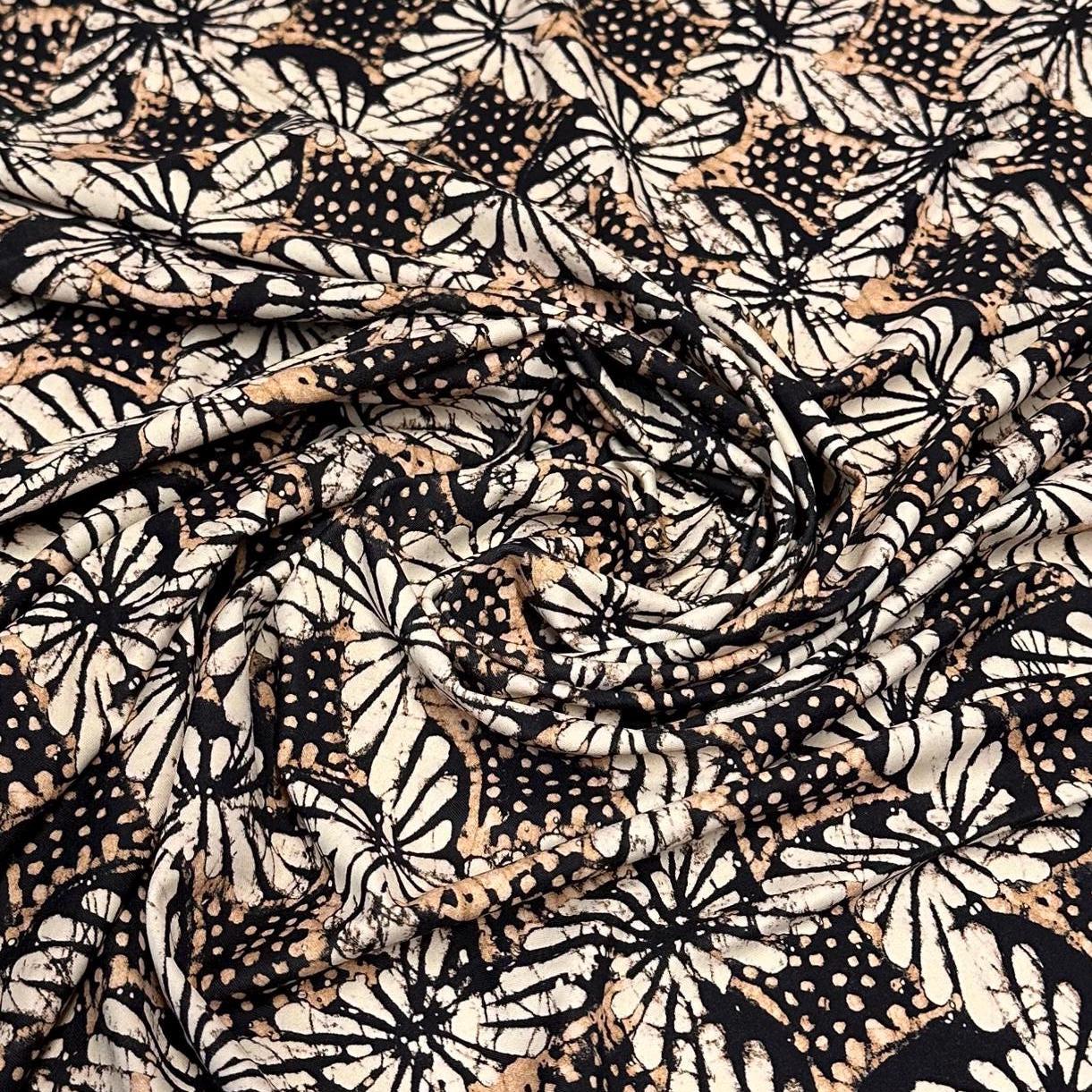 4 Way Stretch Print Nylon Spandex Fabric By The Yard Tricot Swim Wear Bikini Active Wear  Abstract Geometric Shapes Rustic Khaki Black