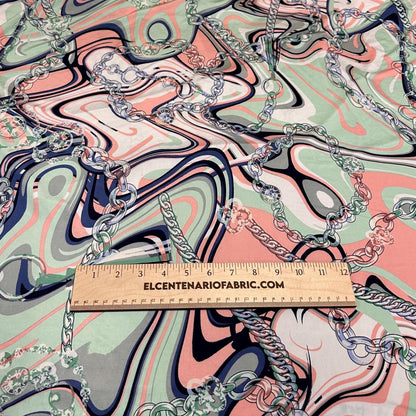 Venezia Poly Spandex Print Luxury Baroque-Inspired Print Elegant and Sophisticated Design Chains By The Yard Navy Mint