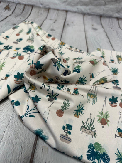4 Way Stretch Print Nylon Spandex Fabric By The Yard Tricot Swim Wear Bikini Active Tan Boho Multi Color Floral 70s Plants Print  280 GSM