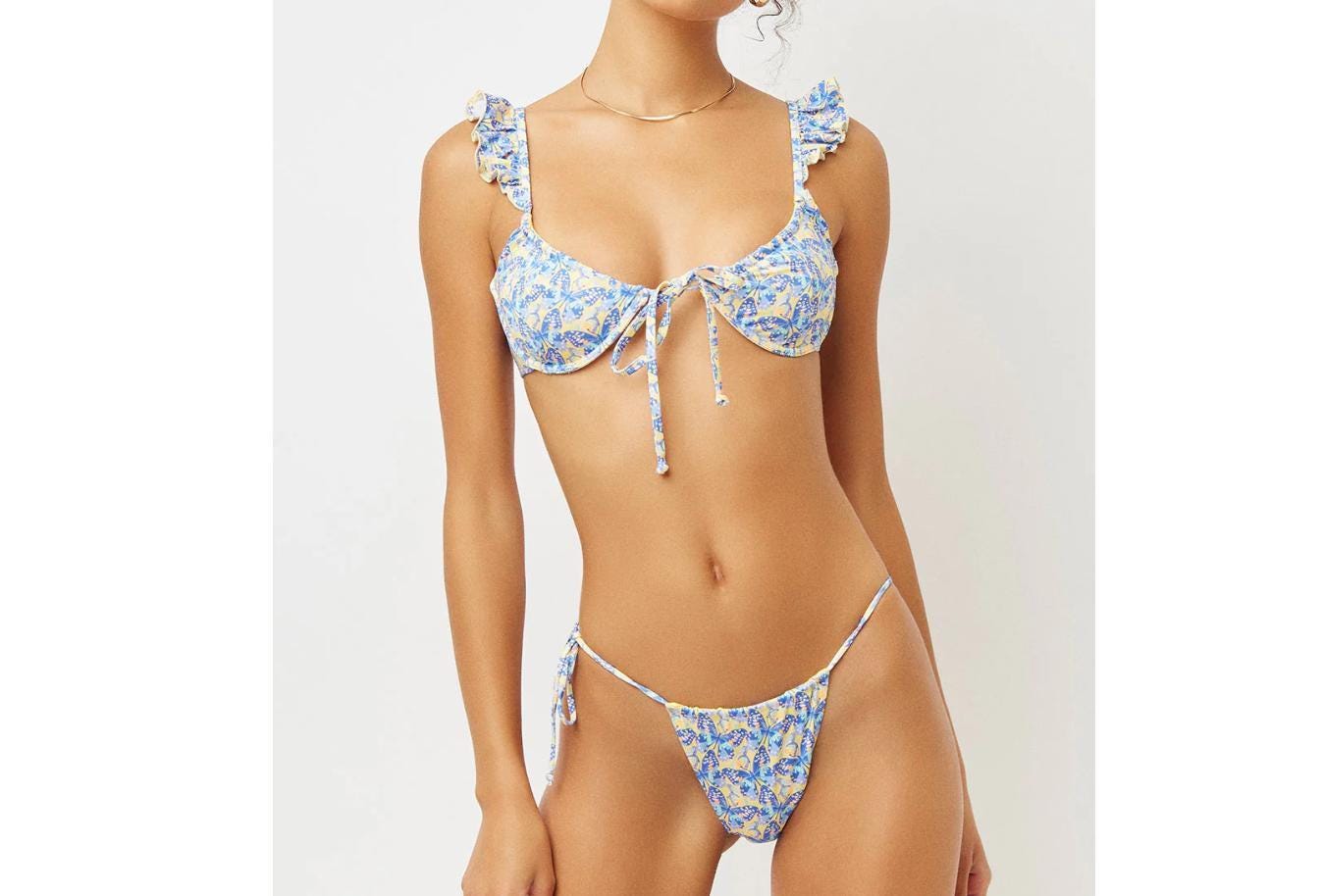 4 Way Stretch Print Nylon Spandex Fabric By The Yard Tricot Swim Wear Bikini Active Wear Blue Butterfly 70s Retro Vintage