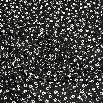 DBP Double Brushed Poly Spandex Print Ditsy Flower Vintage Mini Floral Print By The Yard Black White