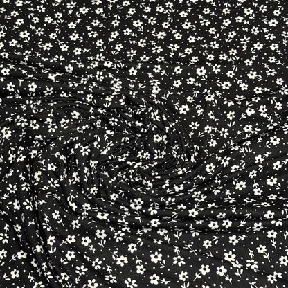 DBP Double Brushed Poly Spandex Print Ditsy Flower Vintage Mini Floral Print By The Yard Black White