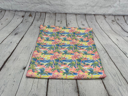 4 Way Stretch Print Spandex Fabric By The Yard Tricot Swim Wear Bikini Tropical  Pink Palm Tree Ocean Leaves 280 GSM