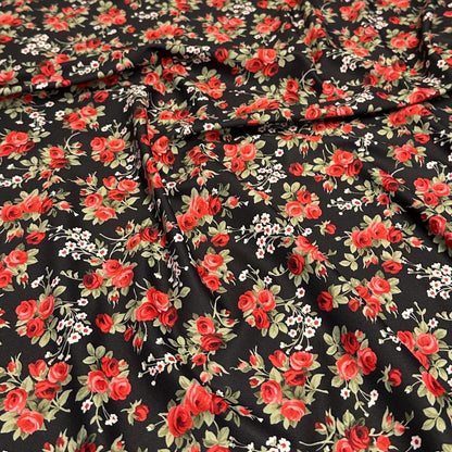 4 Way Stretch Print Nylon Spandex Fabric By The Yard Tricot Swim Wear Bikini Active Wear Mini Flower Rose Black Red Floral