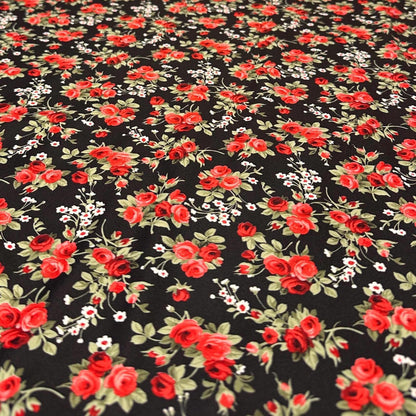 4 Way Stretch Print Nylon Spandex Fabric By The Yard Tricot Swim Wear Bikini Active Wear Mini Flower Rose Black Red Floral