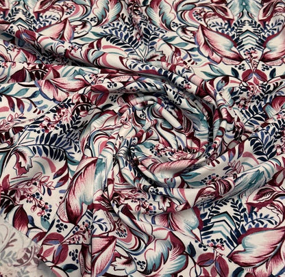 4 Way Stretch Print Nylon Spandex Fabric By The Yard Tricot Swim Wear Bikini Active Wear Floral Flower Leaf Teal Wine