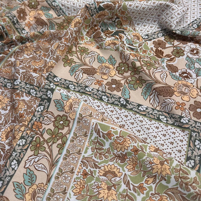 Airflow Woven Print Fabric By The Yard Green Paisley Vintage Flower Patchwork Geometric  Floral Print
