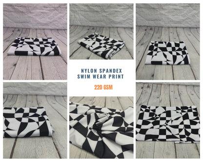 4 Way Stretch Print Nylon Spandex Fabric By The Yard Tricot Swim Wear Bikini Active Wear Abstract Check Hazy Print 280 GSM