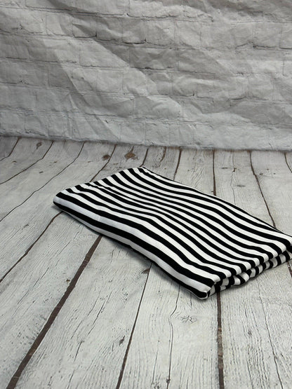 DBP Double Brushed Poly Spandex Print Black White 1/4 Inch Vertical Stripe Quarter Inch Print By The Yard