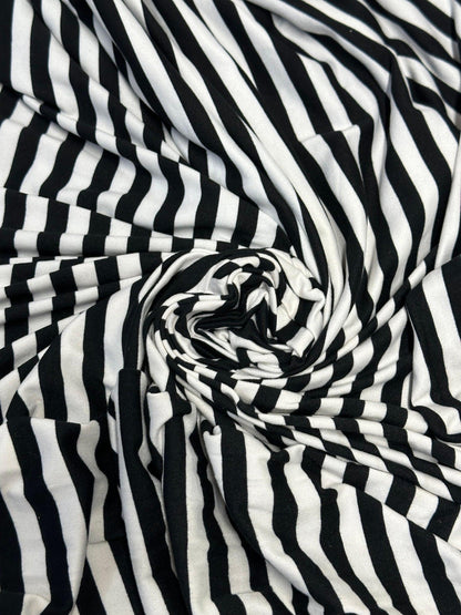 DBP Double Brushed Poly Spandex Print Black White 1/4 Inch Vertical Stripe Quarter Inch Print By The Yard