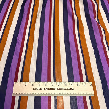 Cotton Silk Multi Color Varigated Stripe Print Fabric By The Yard
