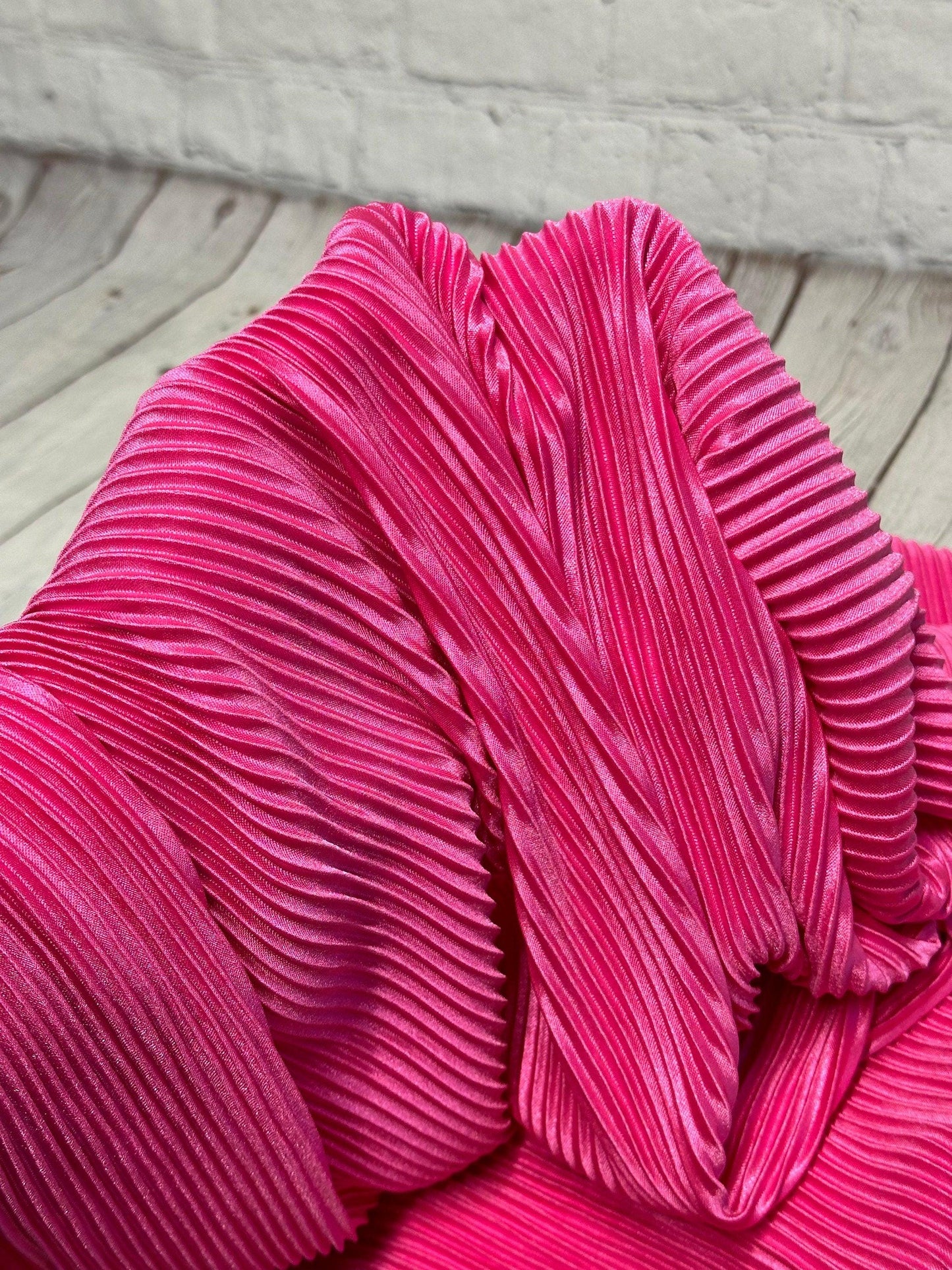 New Item! Polyester Crinkled Accordion Pleaded Hot Pink Polyester Fabric By the Yard