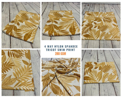 4 Way Stretch Assorted Print Nylon Spandex Fabric By The Yard Tricot Swim Wear Bikini Active Wear White Yellow Tropical Floral Print 280 GSM