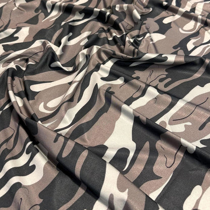 4 Way Stretch Print Nylon Spandex Fabric By The Yard Tricot Swim Wear Bikini Active Wear Camouflage Army Camo Grey Mocha Black