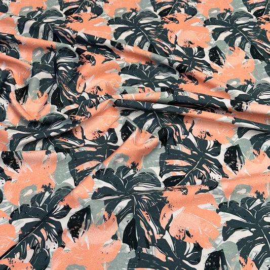 4 Way Stretch Print Spandex Fabric By The Yard Tricot Swim Wear Bikini Tropical Teal Green Mauve Floral Hawaii 280 GSM