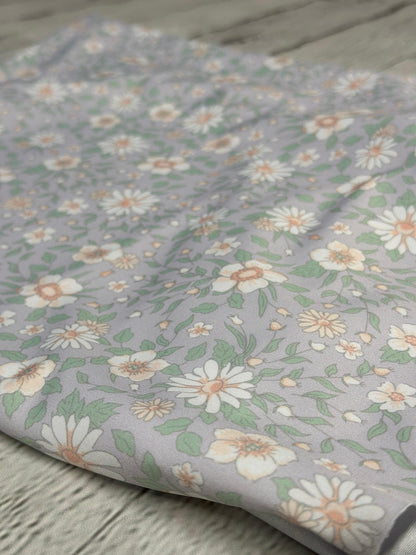 4 Way Stretch Tricot Print Spandex Fabric By The Yard Tricot Swim Wear Bikini Soft Pastel Small Ditsy Flower Foral Lavender Daisy