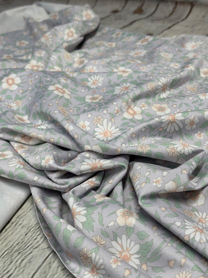4 Way Stretch Tricot Print Spandex Fabric By The Yard Tricot Swim Wear Bikini Soft Pastel Small Ditsy Flower Foral Lavender Daisy