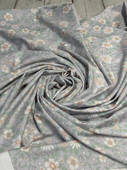 4 Way Stretch Tricot Print Spandex Fabric By The Yard Tricot Swim Wear Bikini Soft Pastel Small Ditsy Flower Foral Lavender Daisy