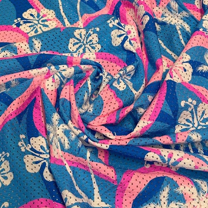4 Way Stretch Print Poly Spandex Mesh Fabric By The Yard Terry Swim Wear Bikini Active Wear Multicolor Tropical Palm  70s Retro Vintage