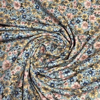 Airflow Woven Print Fabric By The Yard  Small Multi Color Summer  Floral Print Blue Rose