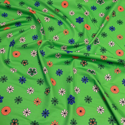 4 Way Stretch Print Nylon Spandex Fabric By The Yard Tricot Swim Wear Bikini Active Wear Green Ditsy Flower Daisy Floral