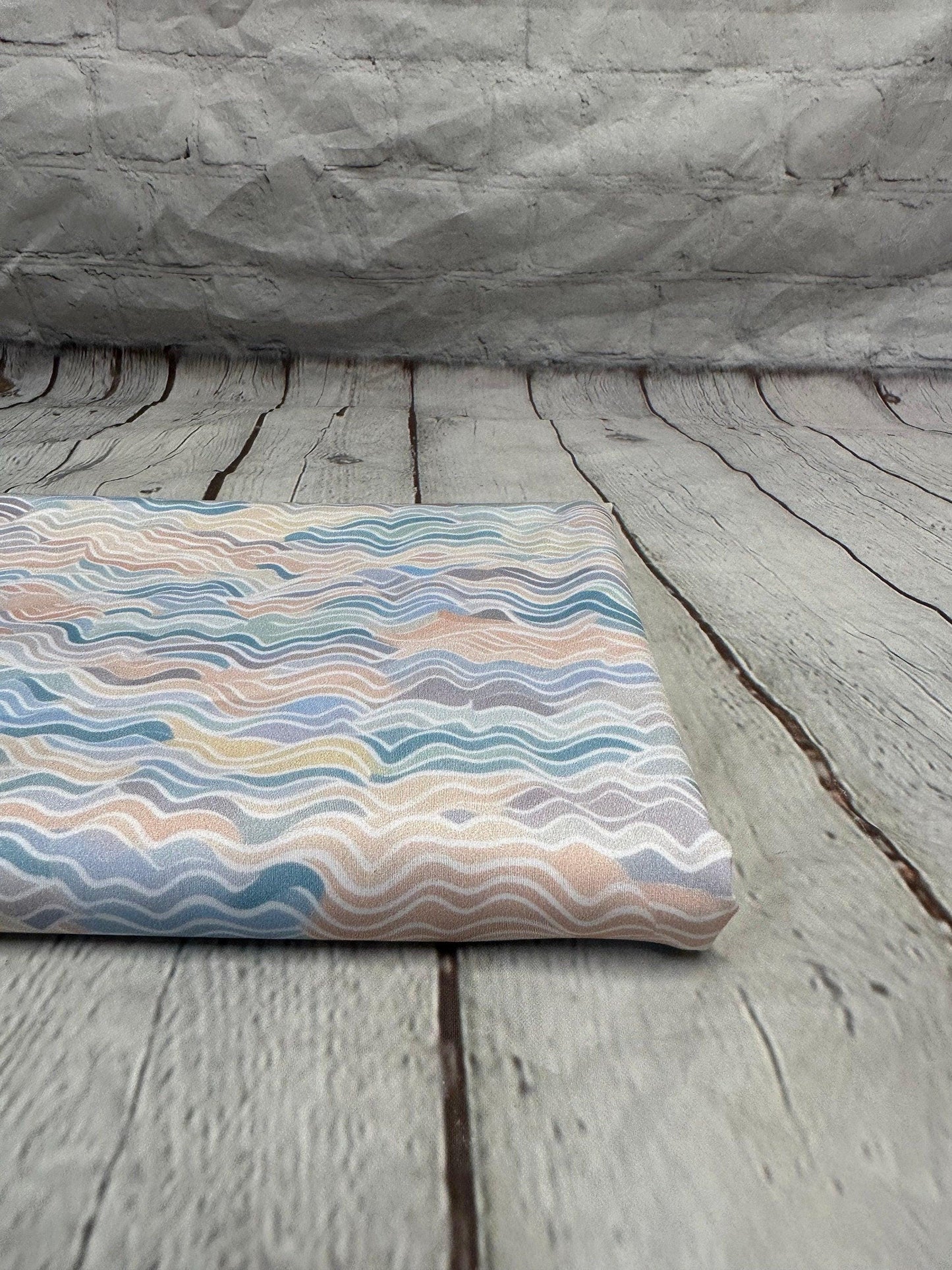 4 Way Stretch Print Spandex Fabric By The Yard Tricot Swim Wear Bikini Pastel Mini Multi Color Hazy Wave 280 GSM