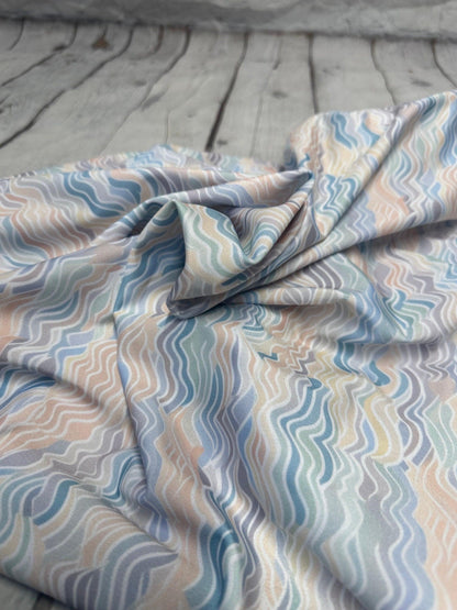 4 Way Stretch Print Spandex Fabric By The Yard Tricot Swim Wear Bikini Pastel Mini Multi Color Hazy Wave 280 GSM
