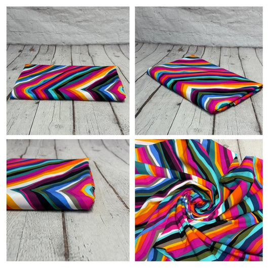 4 Way Stretch Print Nylon Spandex Fabric By The Yard Tricot Swim Wear Bikini Active Wear Multi Color Cheveron Stripe Geometric
