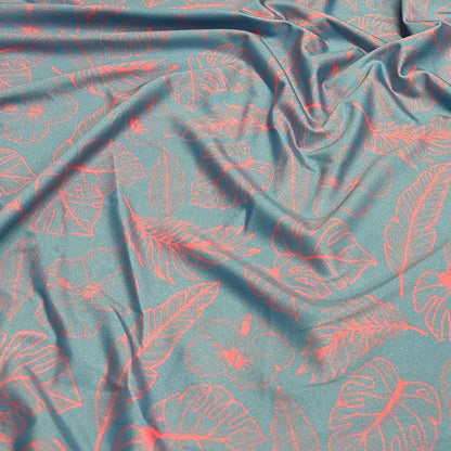 4 Way Stretch Print Spandex Fabric By The Yard Tricot Swim Wear Bikini Tropical Teal Green Mauve Floral Hawaii