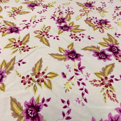 4 Way Stretch Print Nylon Spandex Fabric By The Yard Tricot Swim Wear Bikini Active Wear White  Magenta Floral Tropical Flower Print