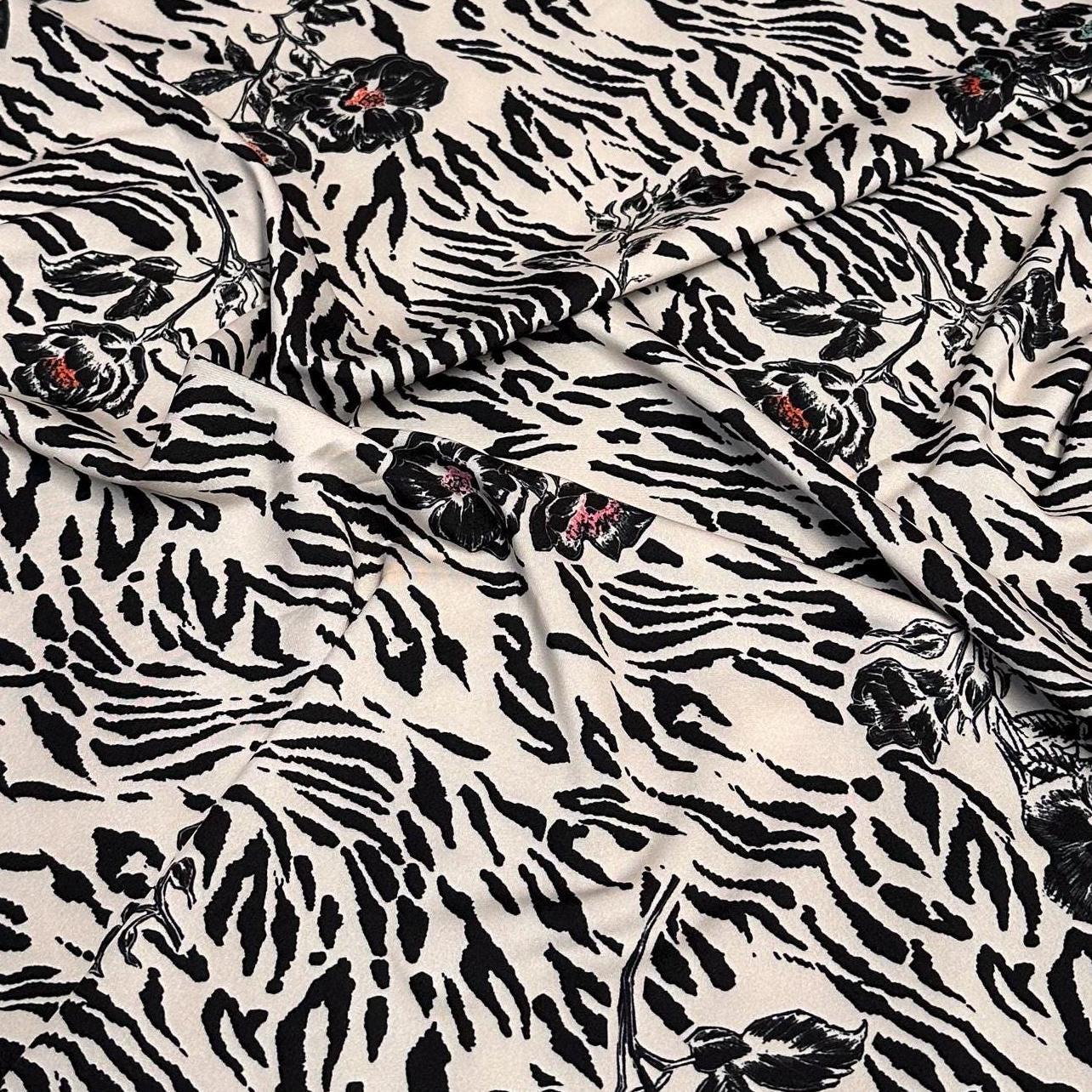 4 Way Stretch Print Nylon Spandex Fabric By The Yard Tricot Swim Wear Bikini Active Wear Cream Cheetah Rose Zebra Animal  Print 280 GSM