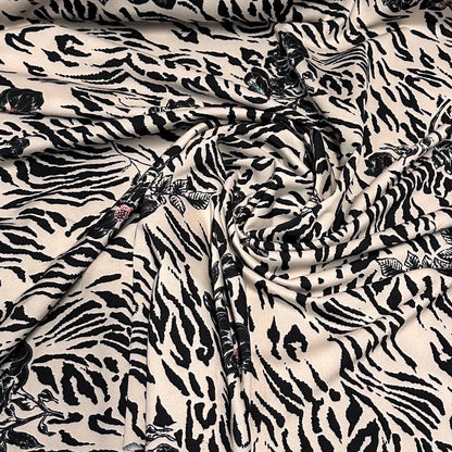 4 Way Stretch Print Nylon Spandex Fabric By The Yard Tricot Swim Wear Bikini Active Wear Cream Cheetah Rose Zebra Animal  Print 280 GSM