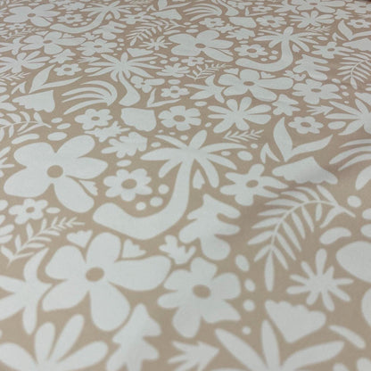 4 Way Stretch Print Spandex Fabric By The Yard Tricot Swim Wear Bikini Abstract Hibiscus Flower Tropical Leaf Floral Nude Beige