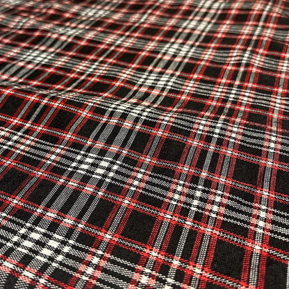 2 Way Stretch Double Knit Black  Red Plaid Polyester Spandex Fabric By The Yard Grey Black