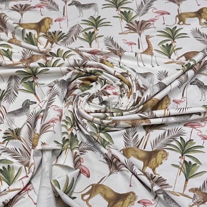 4 Way Stretch Assorted Print Nylon Spandex Fabric By The Yard Tricot Swim Wear Bikini Active Safari Animal Lion Zebra
