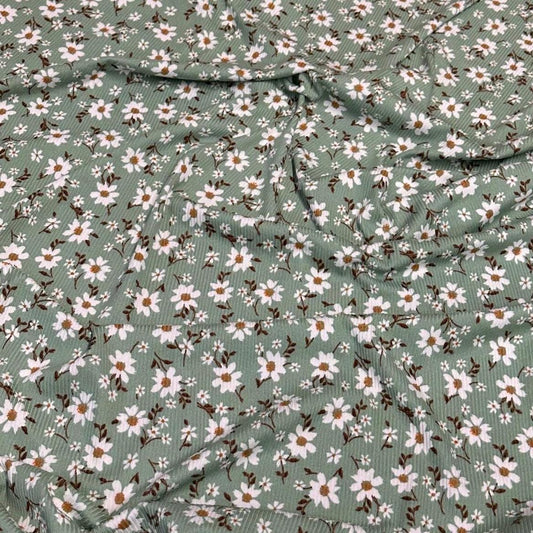 DBP 4x2 Rib Knit Mini Flower Double Brushed Polyester Spandex Vintage Ditsy Daisy Floral Monotone Sage Fabric By The Yard