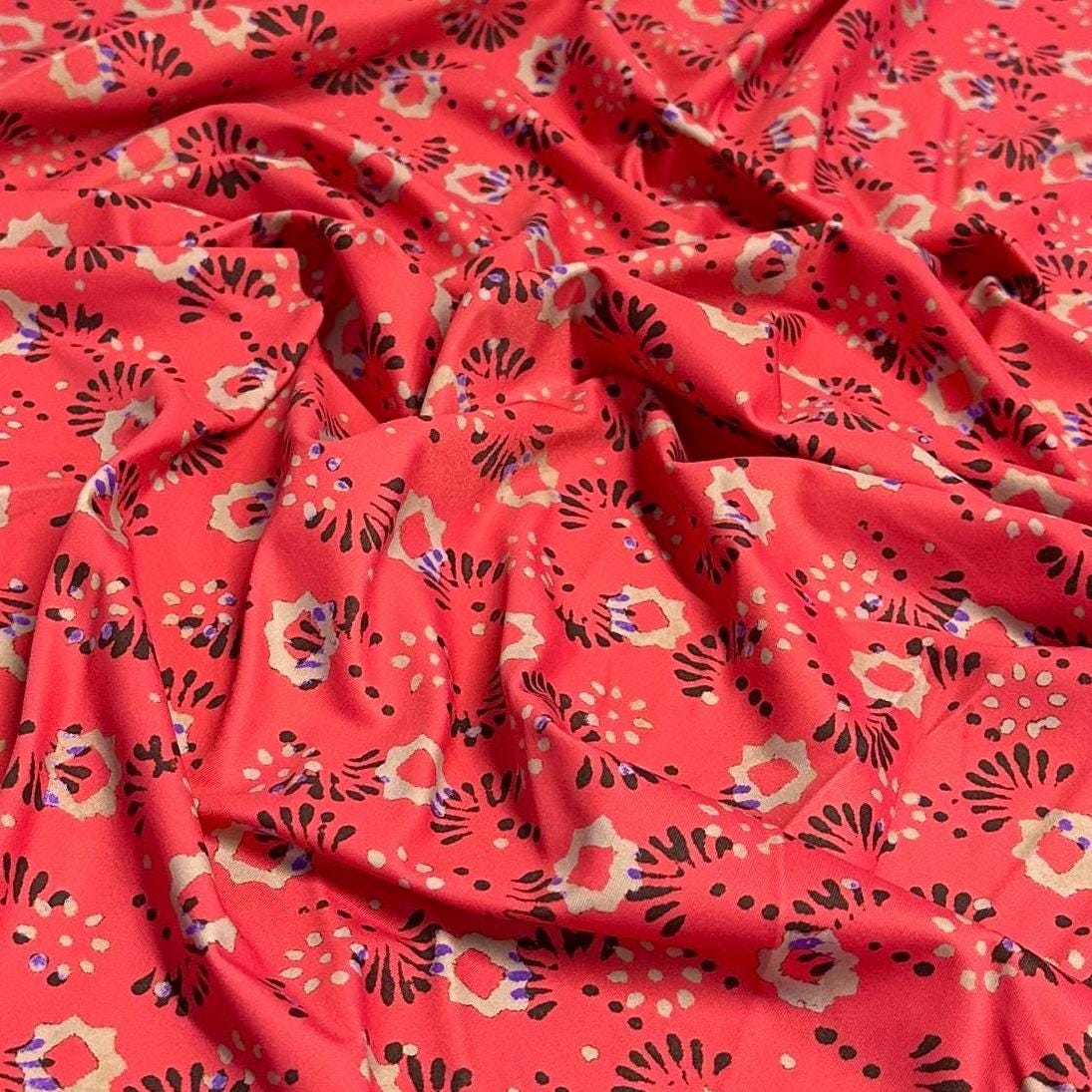 4 Way Stretch Print Nylon Spandex Fabric By The Yard Tricot Swim Wear Bikini Active Wear Geometric Shape Abstract Red Tan Black
